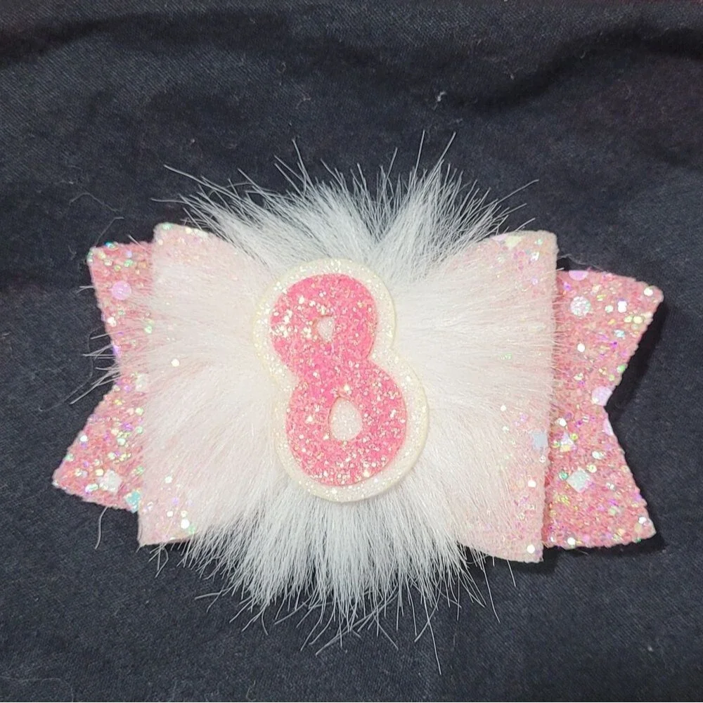 Pink Glitter Number 8 Rabbit Ear Hairclip NEW
